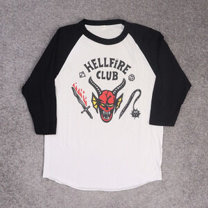 Stranger Things Hell Fire Club Ringer XL Black White Mid Length T-Shirt